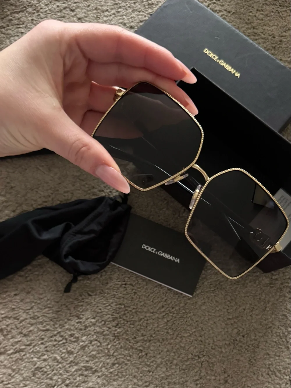 Dolce & Gabbana Gold Rim Square Sunglasses with Black Lenses